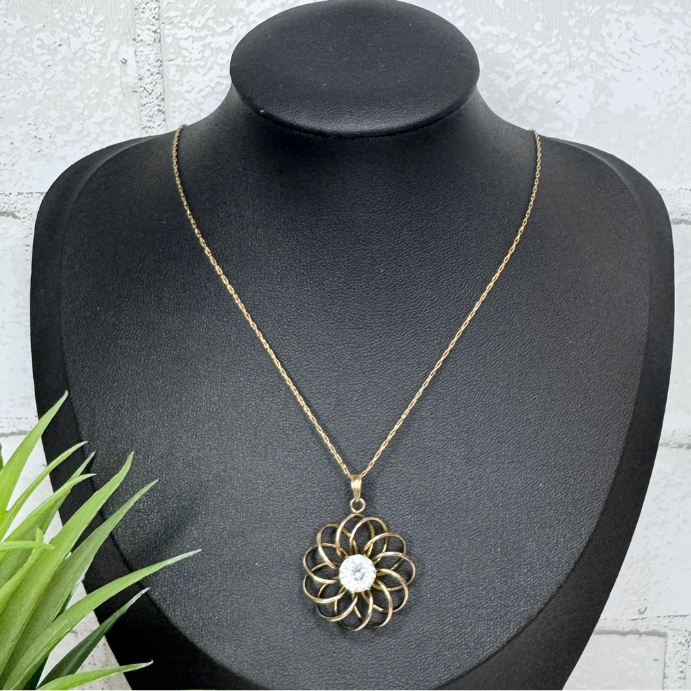 Vintage 60s Bugbee & Niles Open Metal Flower Pendant on 12k GF Chain Necklace
